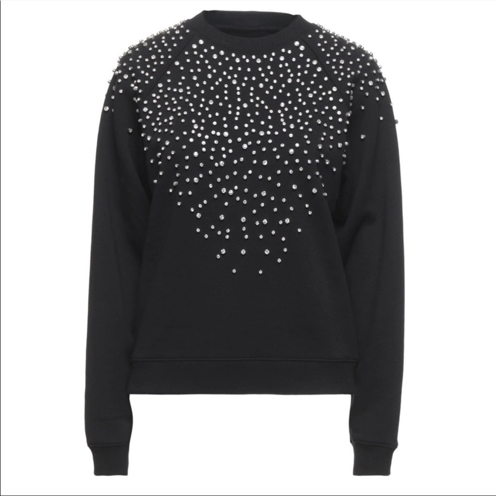 ba&sh Cheek Noir Rhinestone Crewneck Sweatshirt, Black, Size M